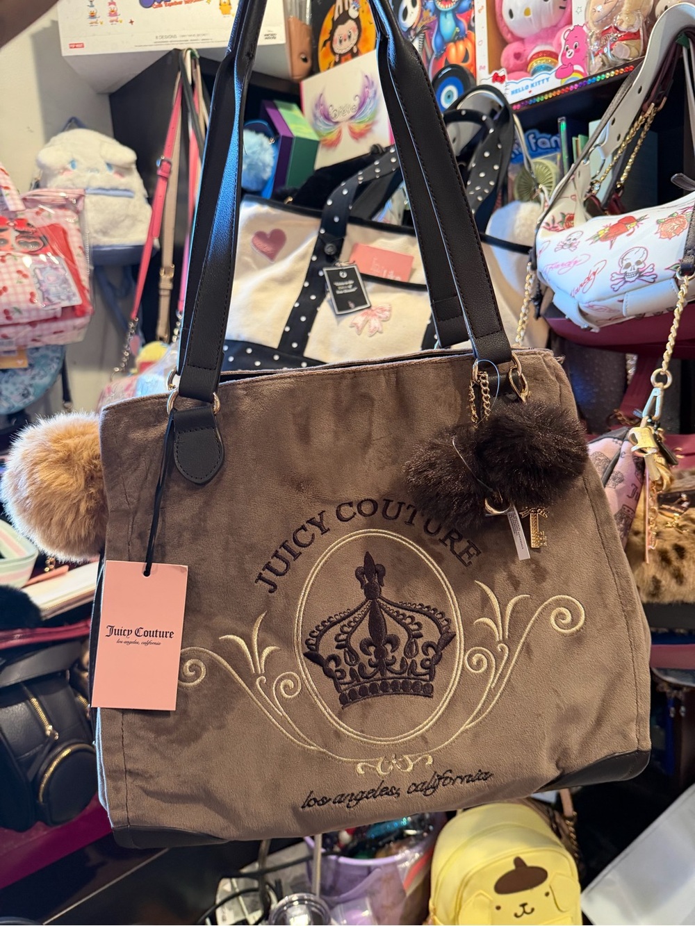 Juicy Couture Brown Tote with Pom Pom Charm